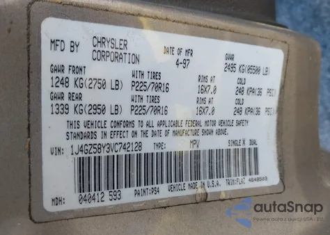 1997 Jeep Grand Cherokee Laredo/Tsi from USA, damaged, VIN 1J4GZ58Y3VC742128